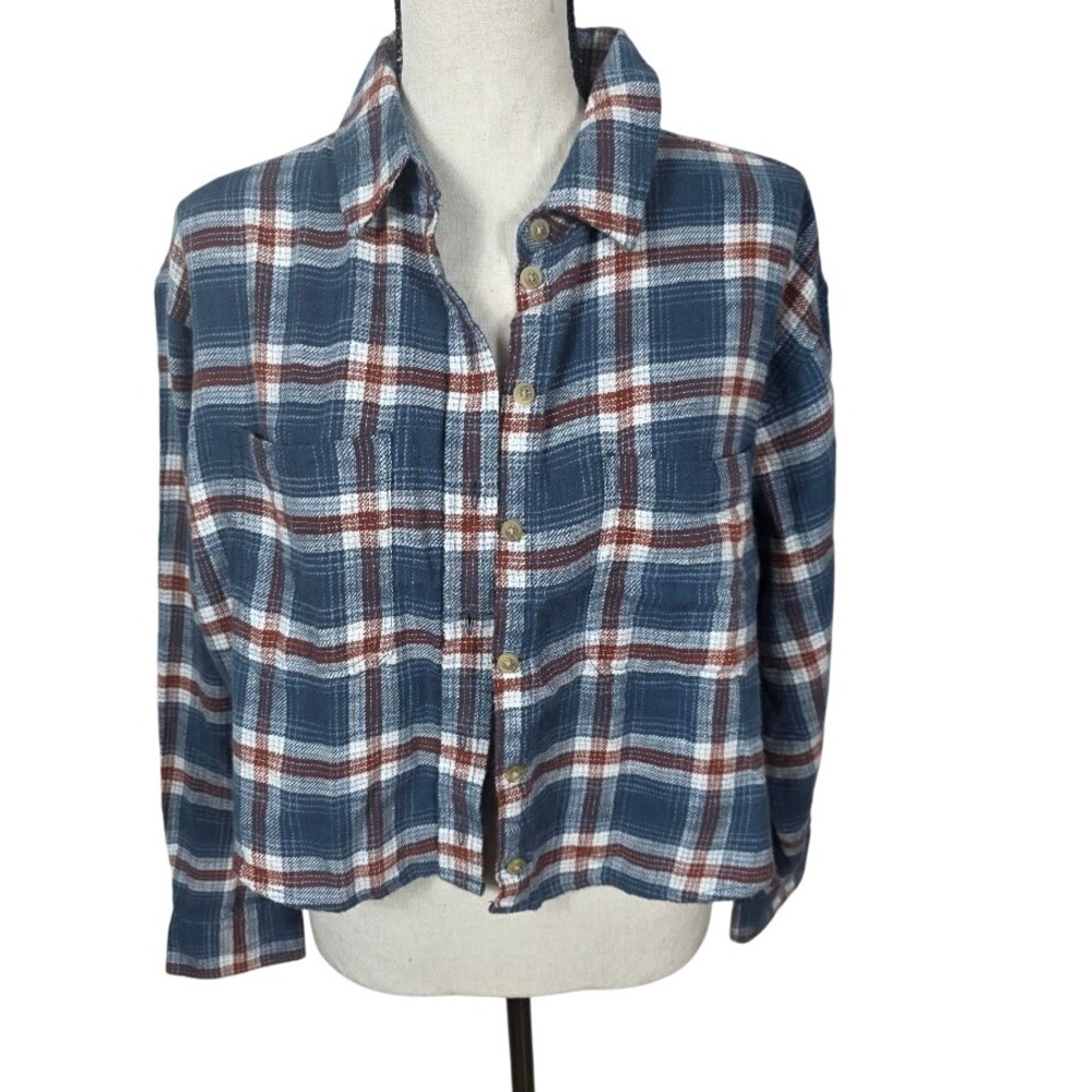 American Eagle Outfitters Plaid Cropped Flannel Shirt Women‎ Size S New Cotton